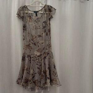 Ralph Lauren Floral Midi Dress in Brown and Cream